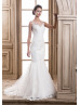 Ivory Lace Tulle Sheer Back Wedding Dress Ivory Lace Tulle Sheer Back Wedding Dress